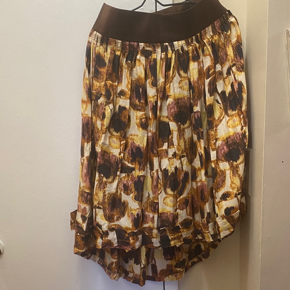 Elegant High-Low Women's Skirt in Brown and Yellow Dress Skirt